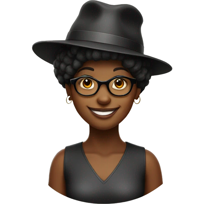 Black girl with hat, glasses and a sign saying happy birthday emoji