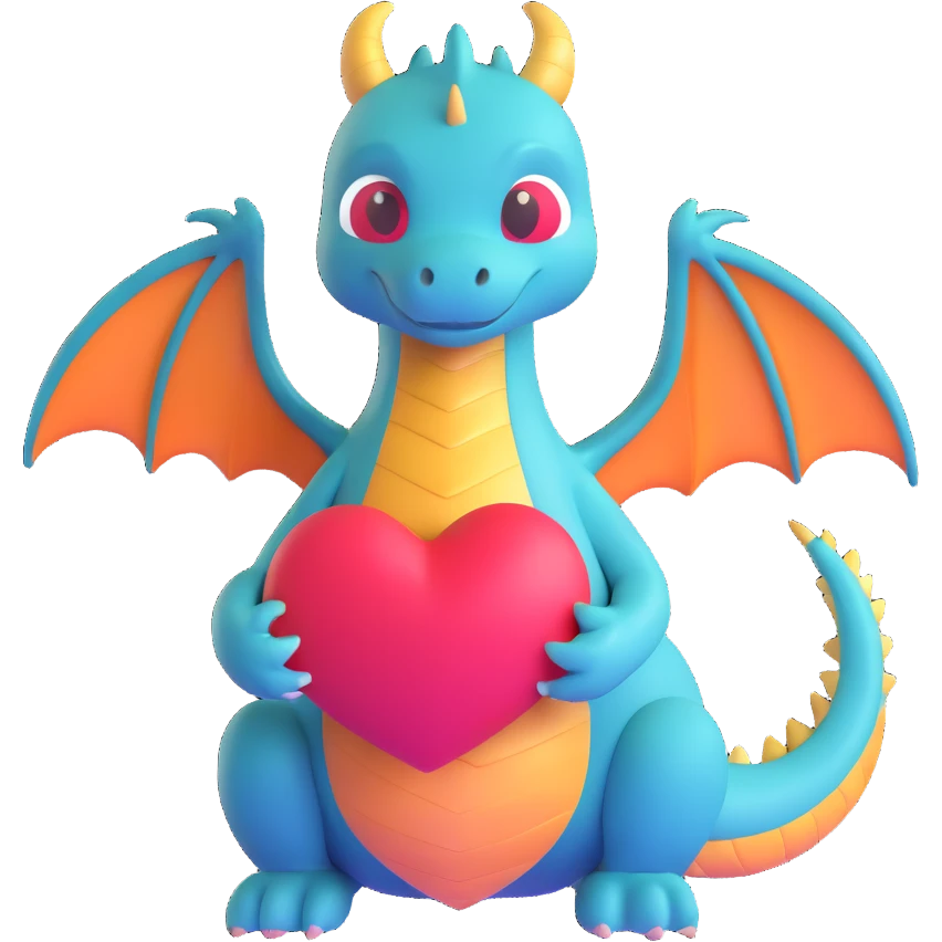 sweet little dragon holding a heart emoji