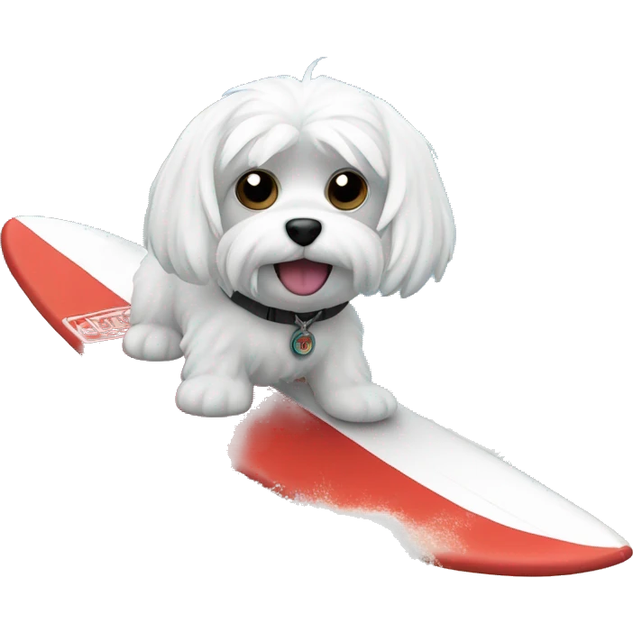 Un maltese che fa surf emoji