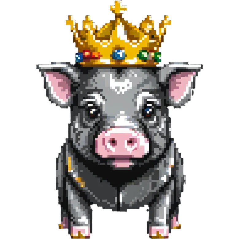 cute pig with a golden crown, inspired by Technoblade, styled like LEGO Duplo with visible block elements and studs, chunky, colorful, simple, playful emoji