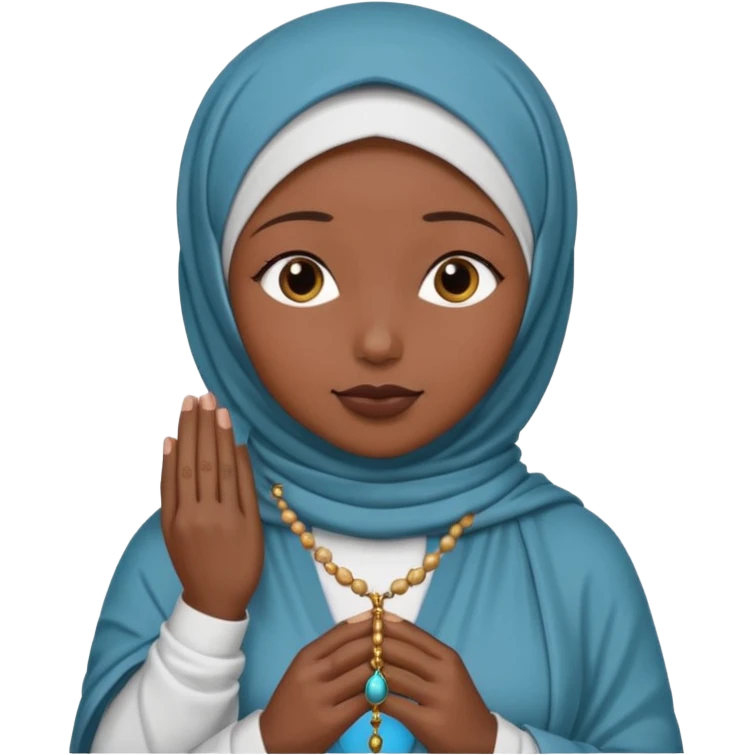 darkskin muslim black woman praying with hijab on and rosary emoji