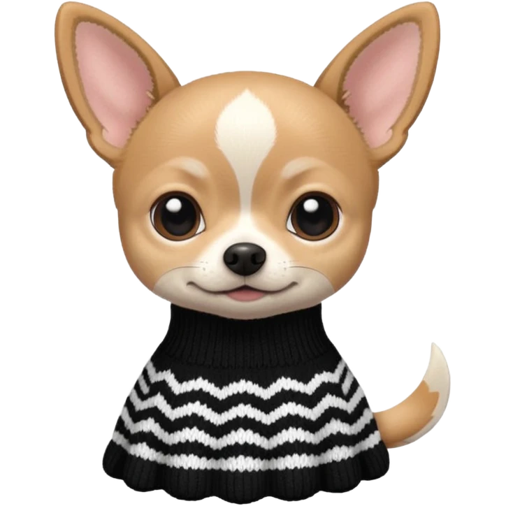 Chiuaua in bianco e nero con vestitino in maglia emoji
