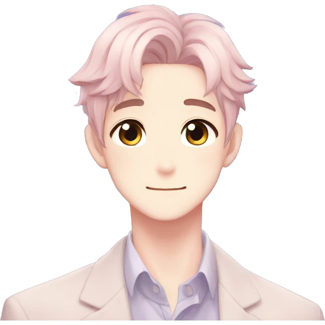 Gorgeous pastel anime style gentle man with blushing face and butterflies aesthetic trending style emoji