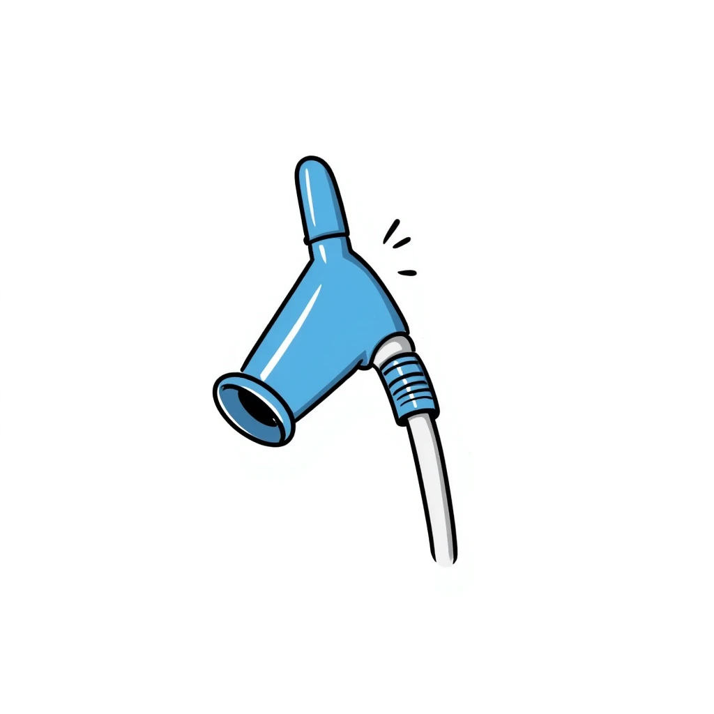 Hand-drawn blue mouthpiece bit with breathing tube for oxygen measurement, VO2 max testing equipment with nose clip emoji