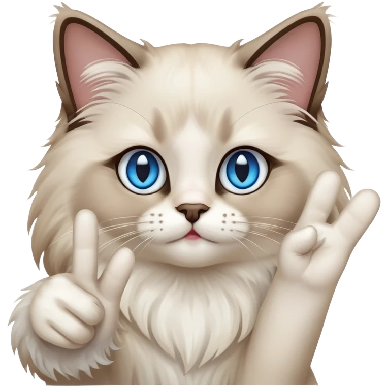 Make a ragdoll cat holding up peace hand sign emoji