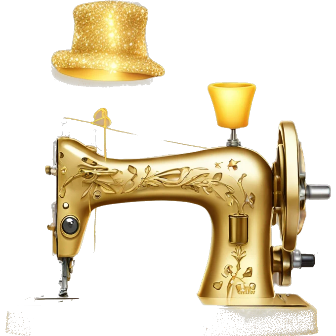 Gold and diamond King's Favorite Sewing Machine and mannequin with diamonds everywhere as if it glows like a personal gift from God emoji