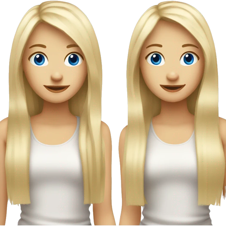 girl with long blonde hair with fringe no hairstyle and blue eyes welcoming happy emoji
