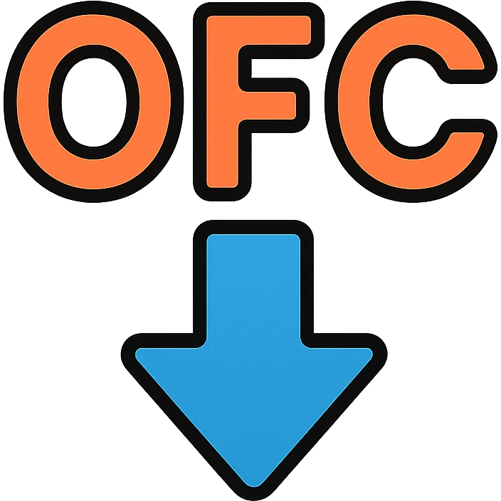 Letters OFC with a downward arrow underneath emoji