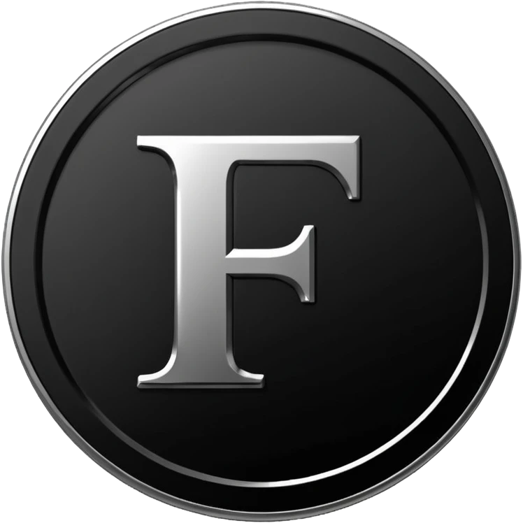 Emoji icon of a black coin with engraved letter F, minimalist style, isolated, no color emoji
