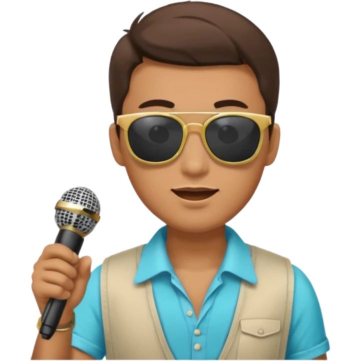 man with summer clothes and sun glasses holding microphone emoji
