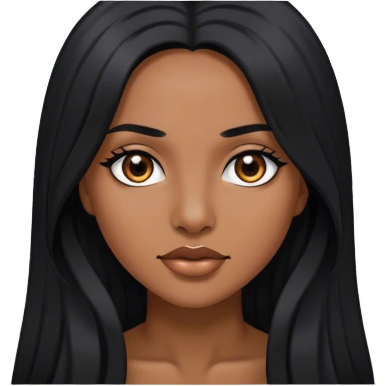 mujer, cabello largo negro ojos chino emoji