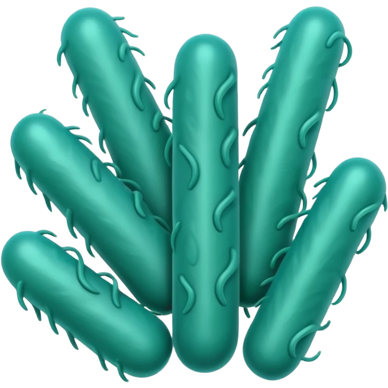 Multiple Lactobacillus bacteria emojis, thick rod shape, teal green, soft fibrous texture, clean ingredient icon style
 emoji