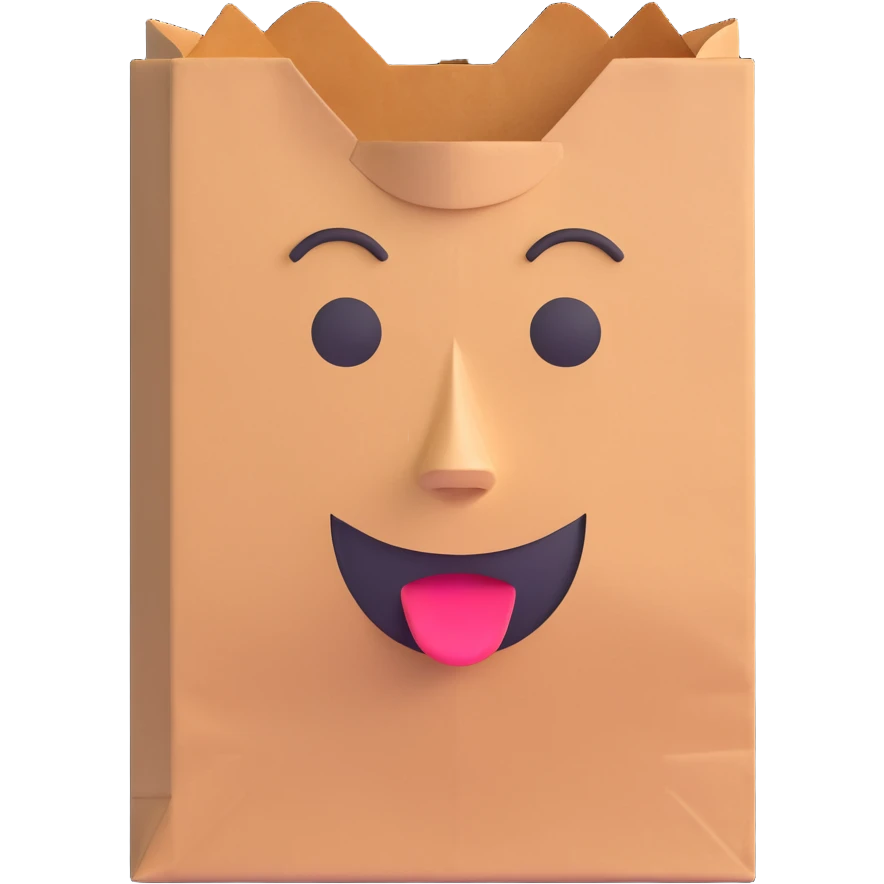 paper bag with a face emoji
