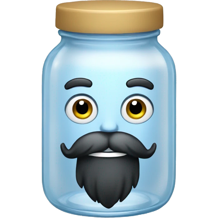 Anthropomorphic empty clear glass jar with a black beard  emoji
