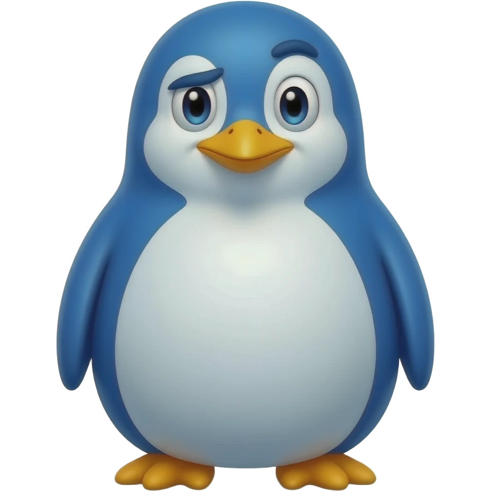 suspicious blue penguin one eyebrow raise emoji