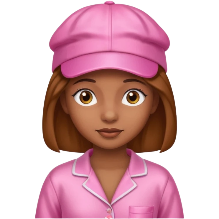 a brown skin girl with a pink satin cap and pajamas emoji