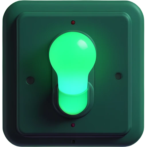 3D icon style, green glowing switch in the 'on' position, 'always on' concept, realistic lighting and depth emoji