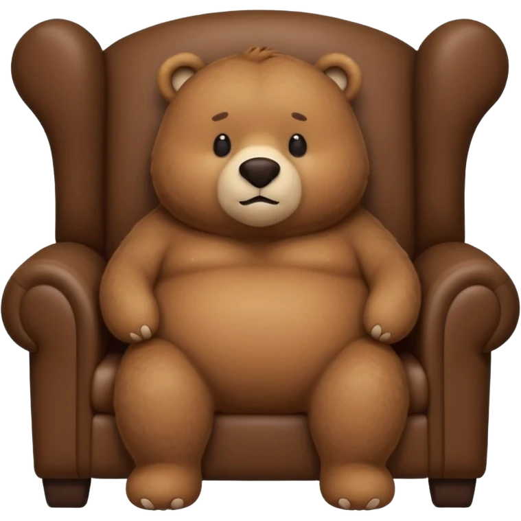 An overweight adorable furry brown bear, sitting in a sofa chair way too small for him emoji