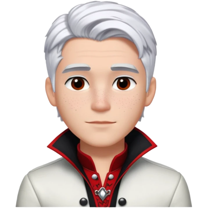 Carlos from Descendants, white hair with black roots, freckles, red black and white outfit emoji