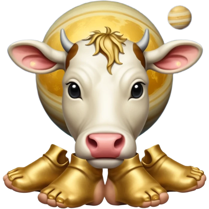 saturn planet with human feet with cow head emoji