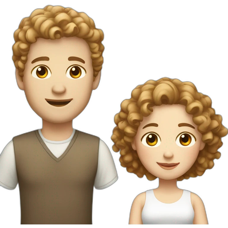 Couple, white European man with brown curly hair and chubby white woman with light brown curly hair emoji