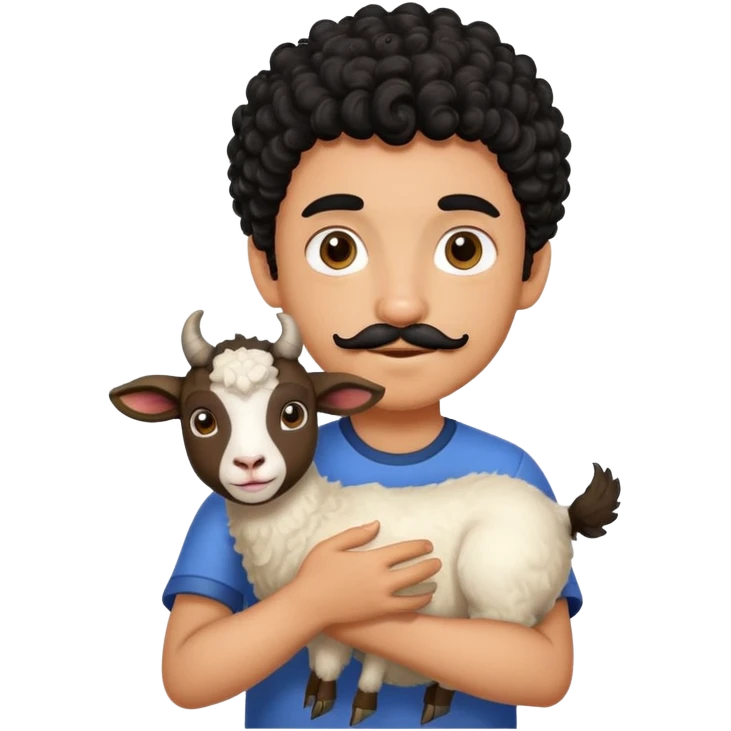Tattooed boy with black curly hair with mustache and goat emoji