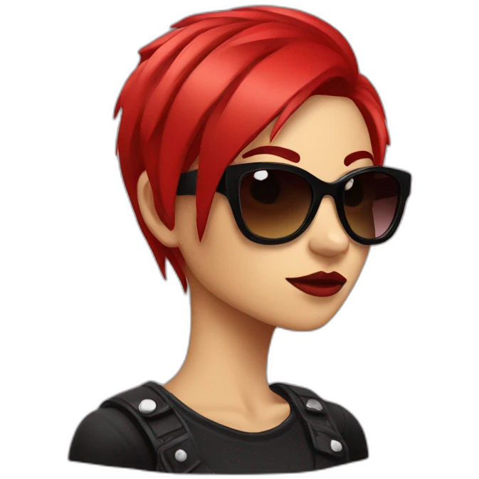 Female punk,sun glasses, red and black short hair emoji