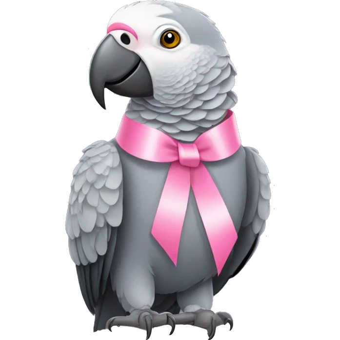 African grey parrot wearing a pink hair ribbon emoji