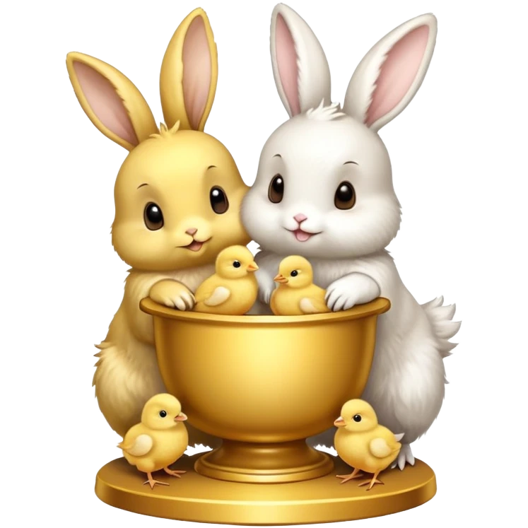 spring trophy with baby chicks and bunnies emoji