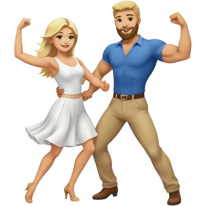 Muscular man with blonde hair and beard dancing with white brunette lady emoji