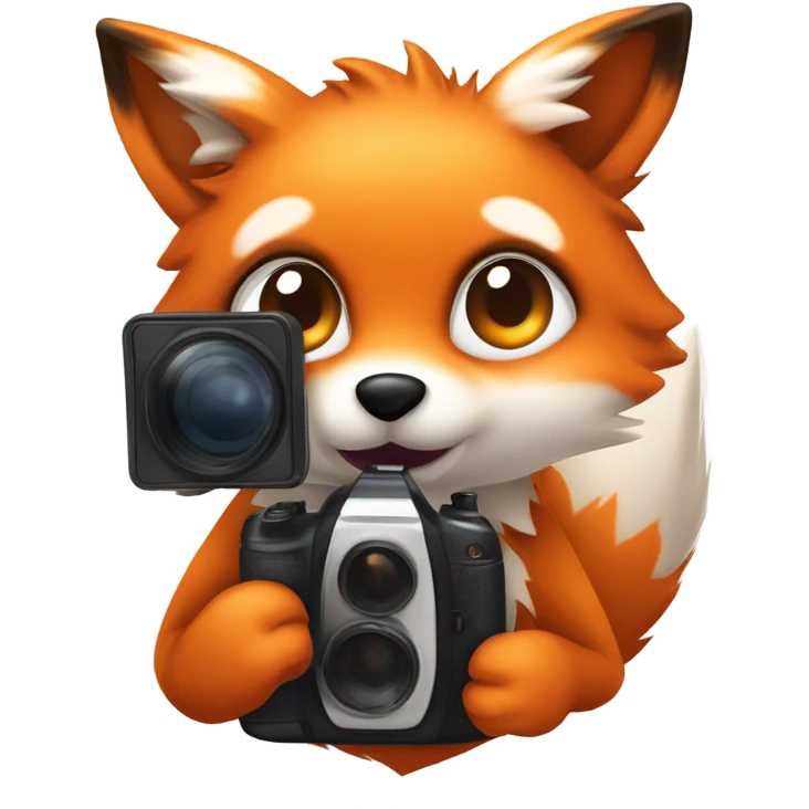 photorealistic detailled kawaii fox taking photo emoji