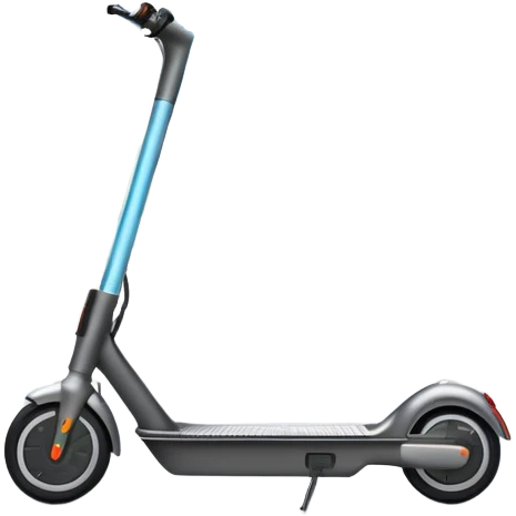An icon featuring a sleek electric scooter with a modern design, parked on a smooth city sidewalk. The background shows a bustling urban landscape with clear skies, tall buildings, and pedestrians walking by. The scooter is highlighted as a symbol of eco-friendly transportation and modern mobility.  emoji