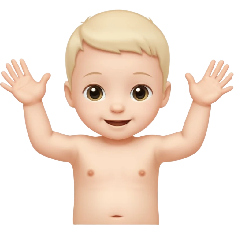 A smiling newborn baby sitting, moving its arms and hands. emoji