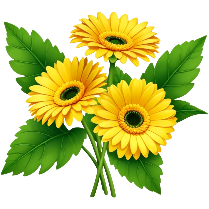 bouquet Sunshine Yellow Gerbera Daisy
, luxuriant, leaf, bud emoji
