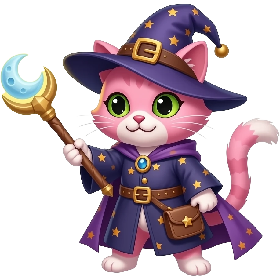 pink cat wizard with moon ward hitting emoji