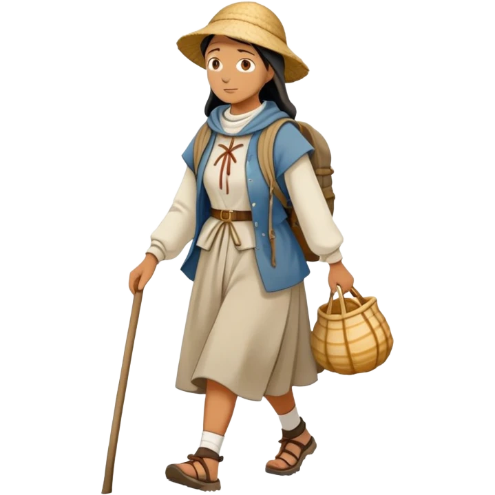 pilgrim woman walking with the Camino de Santiago shell behind her emoji