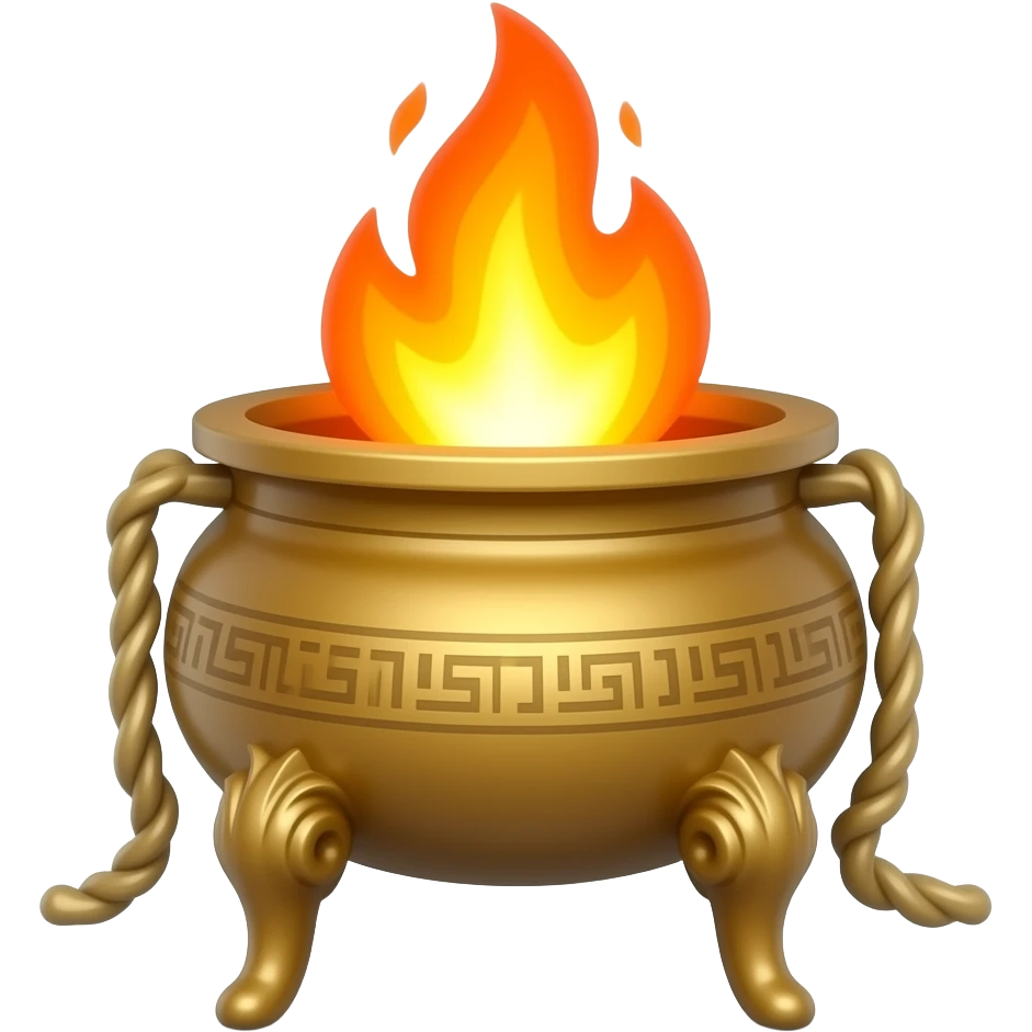 Clearly lit brazier with a big flame on a greek ornamental stone pedestal emoji