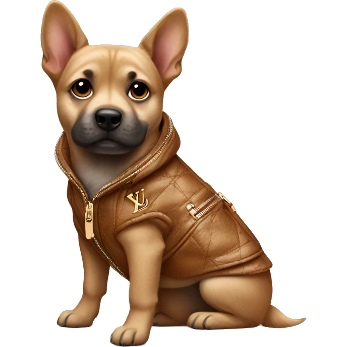 a dog wearing a louie vuitton jacket emoji