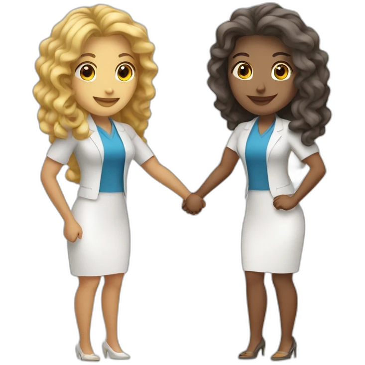 two greek white business women with different hair colors from each other shaking hands full bodies emoji