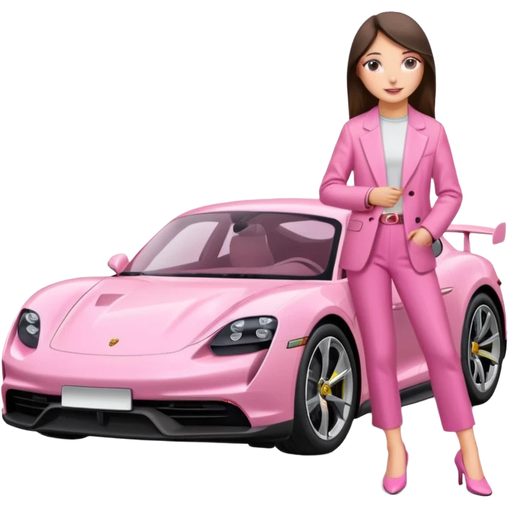 pink Porsche taycan with girl emoji