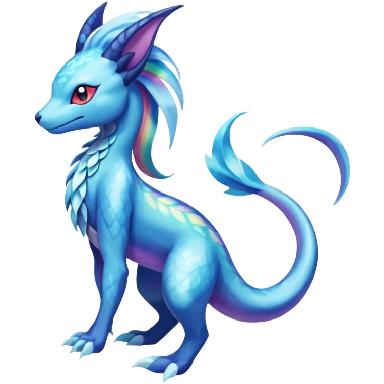 Rainbow Scaley Exotic Salandit-Aurorus-Glaceon-Suicune-Fakémon-hybrid-creature (full body) emoji