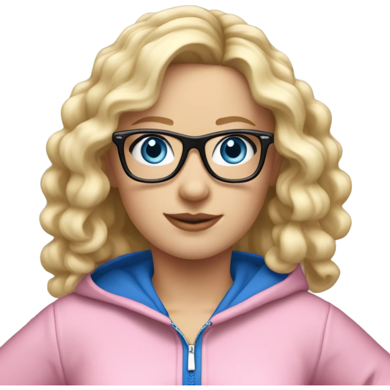 dancing-fair-haired-white-girl-pink-oversize-tracksuit-black-glasses-blue-eyes emoji