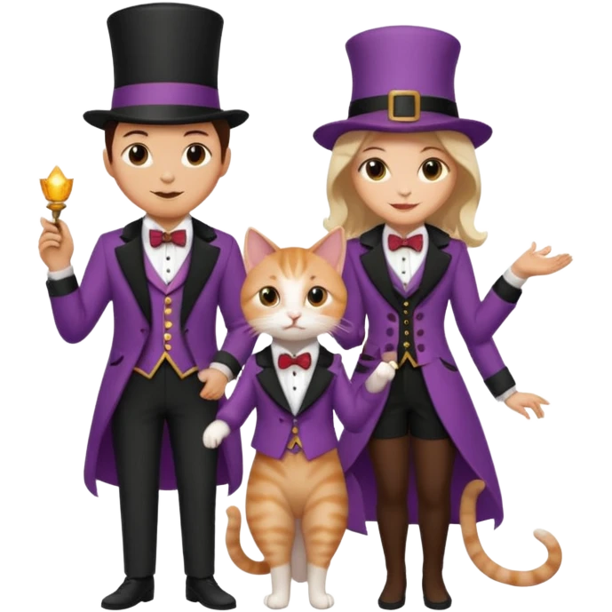 magician couple and their pet cat emoji