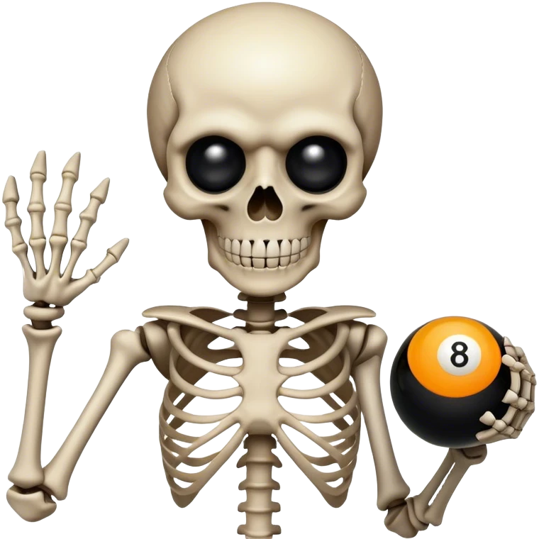 skeleton with an eight ball nine ball in eyes emoji