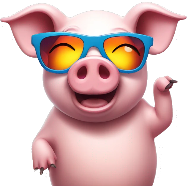 pig wearing sunglasses dancing with rave lights emoji