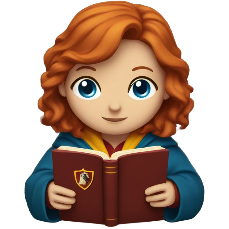 Redhead with bright blue eyes gryffindor reading a book emoji