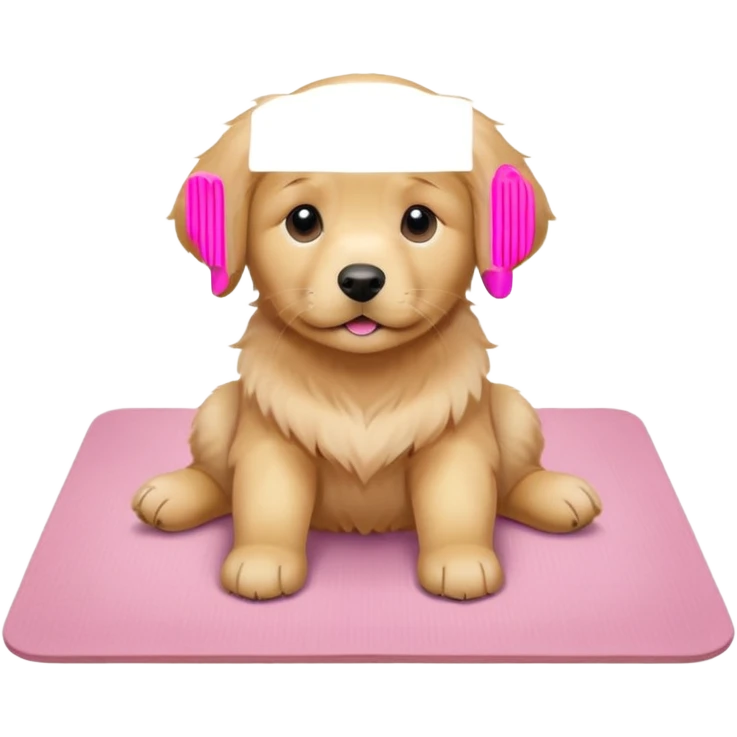 Funny Golden retriever puppy on light pink yoga mat emoji