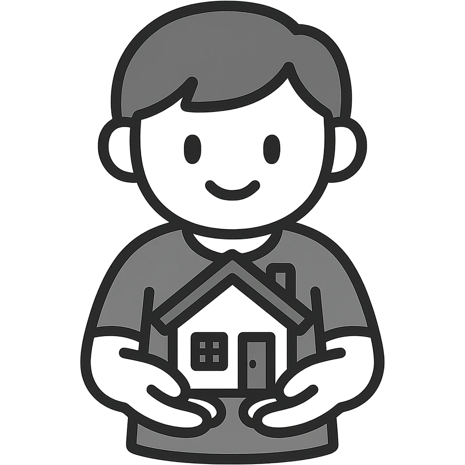 Дом в руках. Линейный минималистичный рисунок  emoji