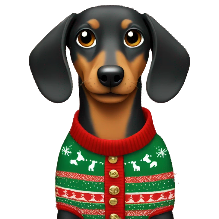 Dashund wearing Christmas sweater emoji