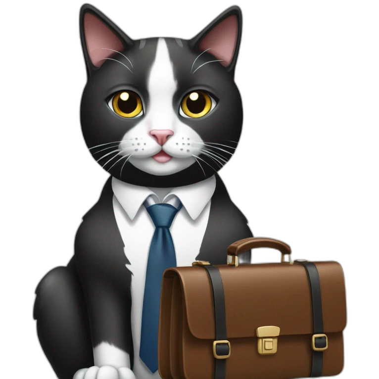 Tuxedo cat in tie and with briefcase emoji